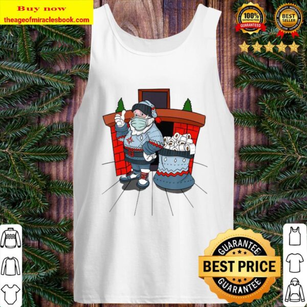 Santa with ugly sweater mask and a bag full of toilet paper Tank Top