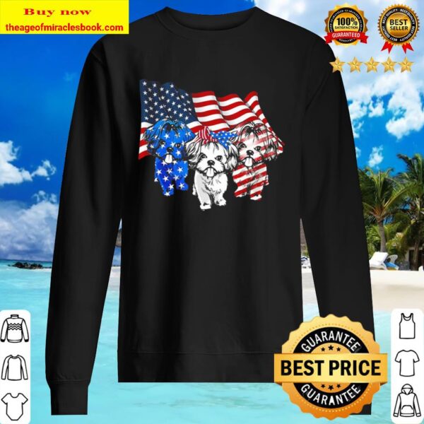 Three Shih Tzu American Flag Sweater