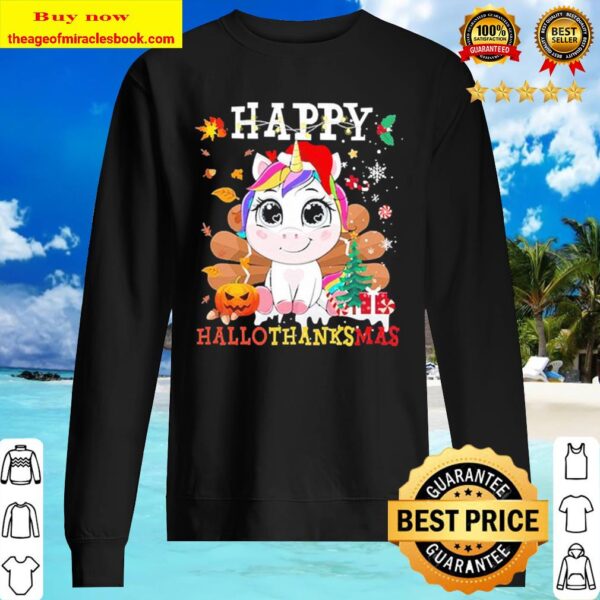Unicorn Happy Hallothanksmas Christmas Sweater