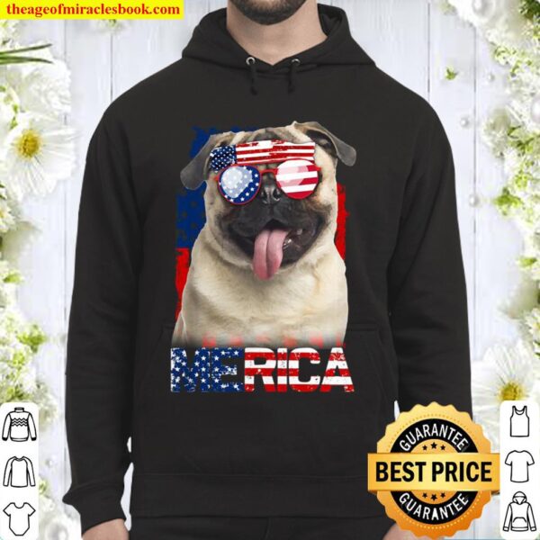 4th of July Shirt American Flag Pugs Dog Lover Gifts Hoodie