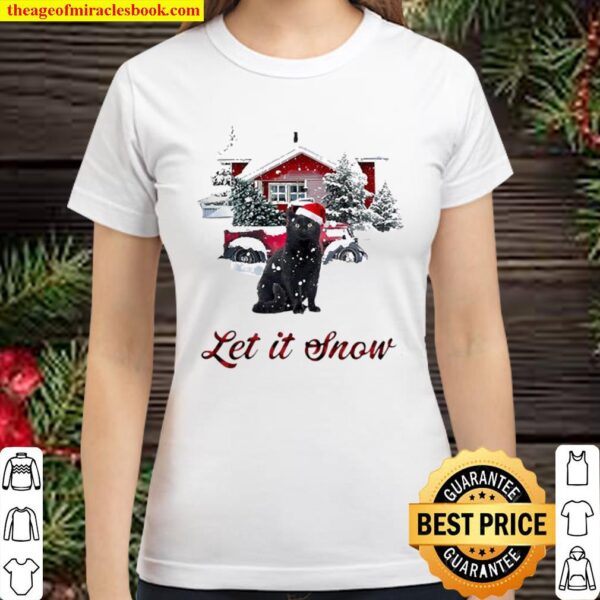 Black Cat Santa let it snow Christmas Classic Women T-Shirt