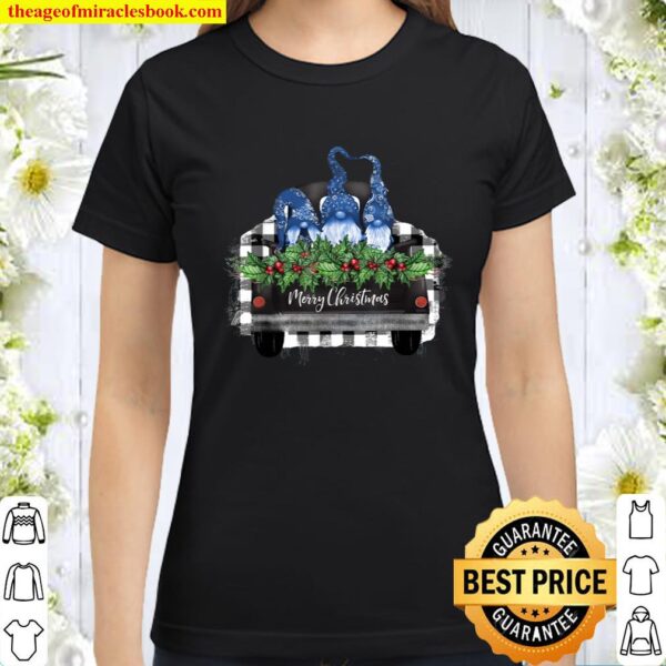 Blue Gnomes Buffalo Plaid Truck TShirt Christmas Winter Classic Women T-Shirt
