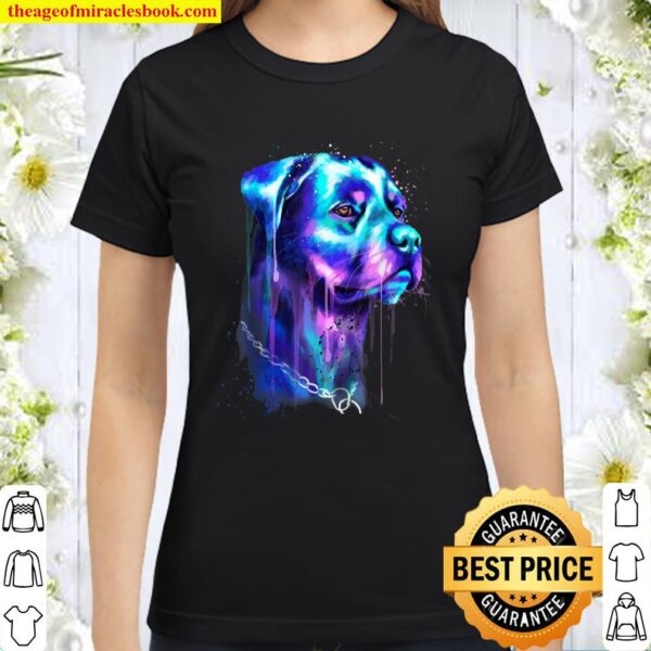Bright Rottweiler Dog Watercolor Painting Classic Women T-Shirt
