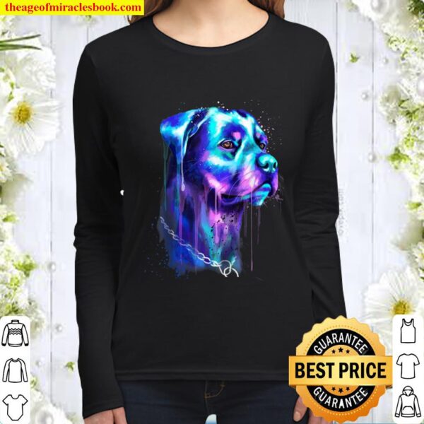 Bright Rottweiler Dog Watercolor Painting Women Long Sleeved