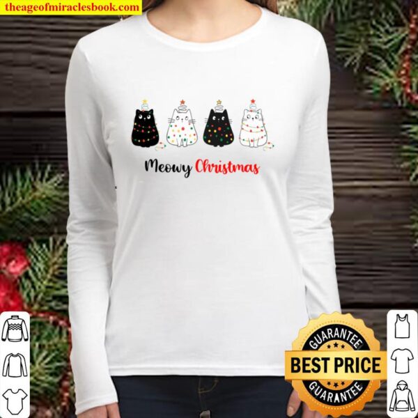 Cat Christmas sweatshirt, Meowy Christmas Women Long Sleeved