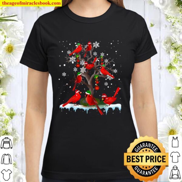 Christmas Cardinal On Tree Funny Santa ELF Cardinal Lover Classic Women T-Shirt