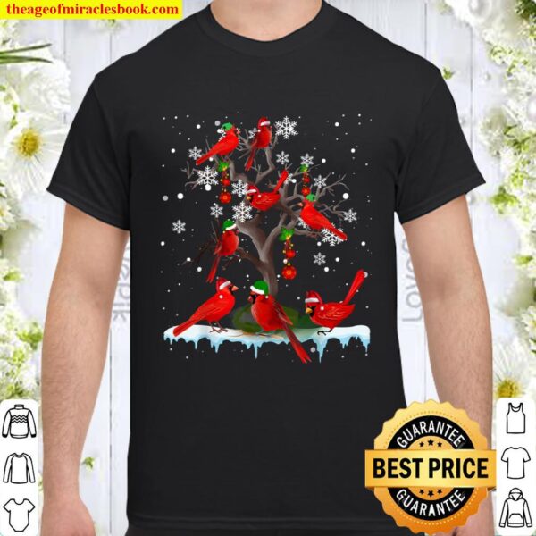 Christmas Cardinal On Tree Funny Santa ELF Cardinal Lover Shirt