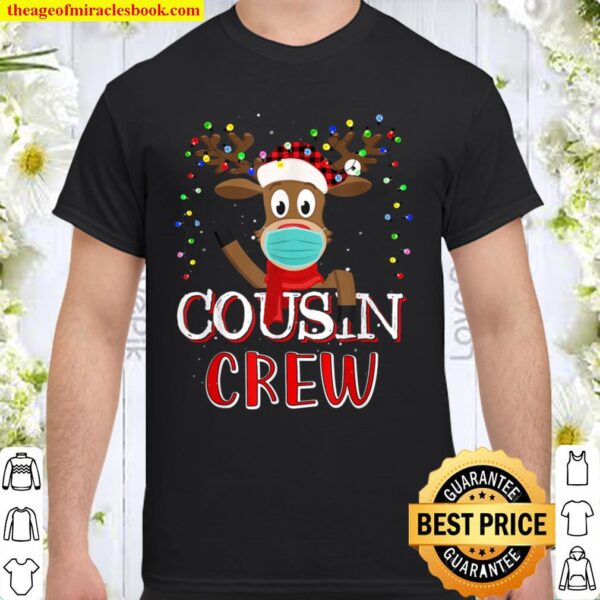 Christmas Cousin Crew Reindeer Mask Plaid Matching Pajama Shirt