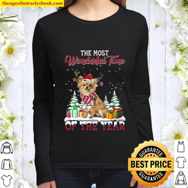 Christmas The Most Wonderful Time Of The Year Long Haired Chihuahua Women Long Sleeved