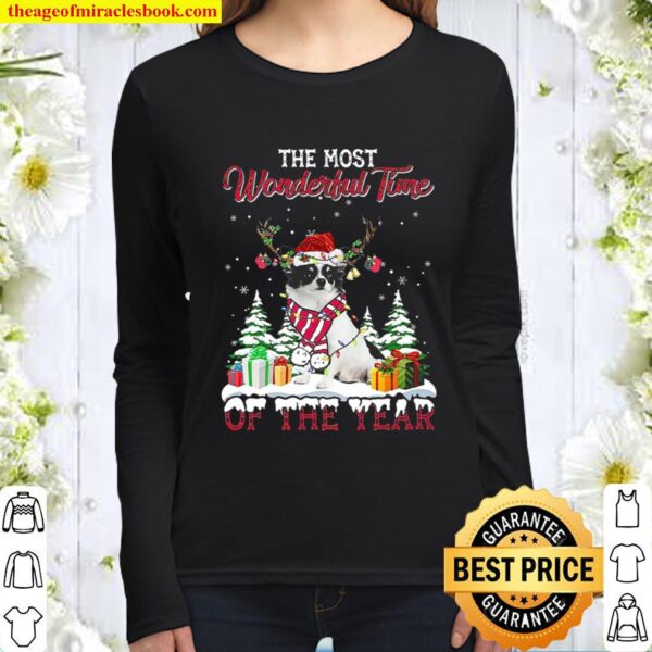 Christmas The Most Wonderful Time Of The Year White Long Haired Chihua Women Long Sleeved
