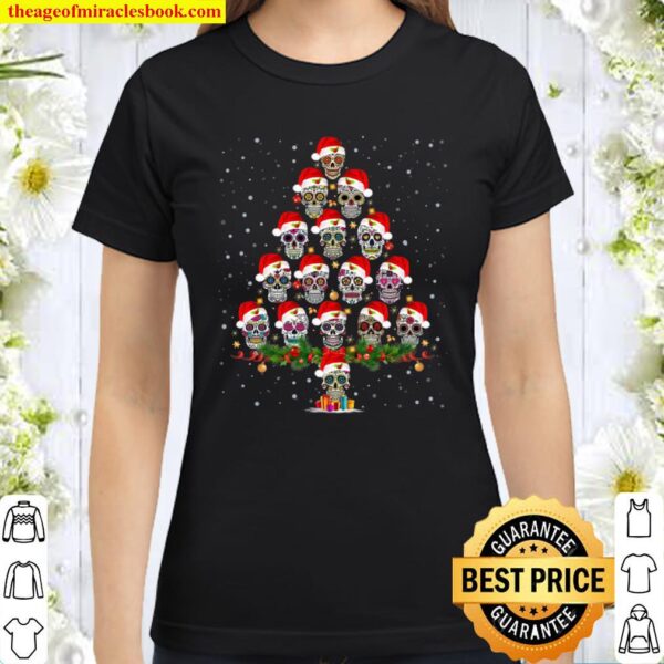 Christmas Tree Mexican Flower Sugar Skull Santa Classic Women T-Shirt