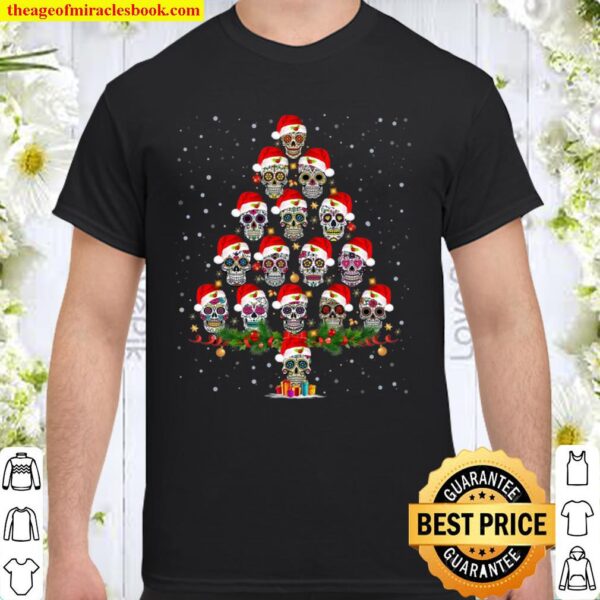 Christmas Tree Mexican Flower Sugar Skull Santa Shirt