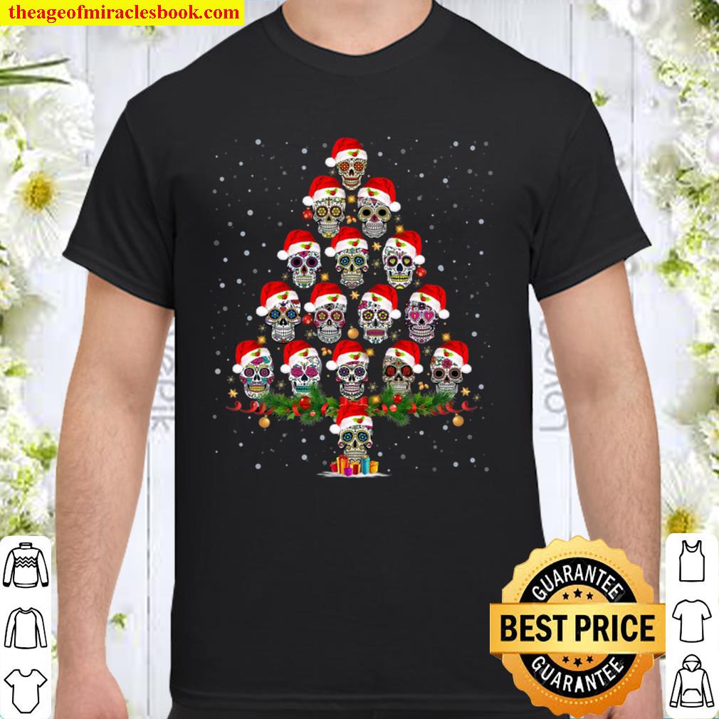 Christmas Tree Mexican Flower Sugar Skull Santa Shirt, Hoodie, Long Sleeved, SweatShirt