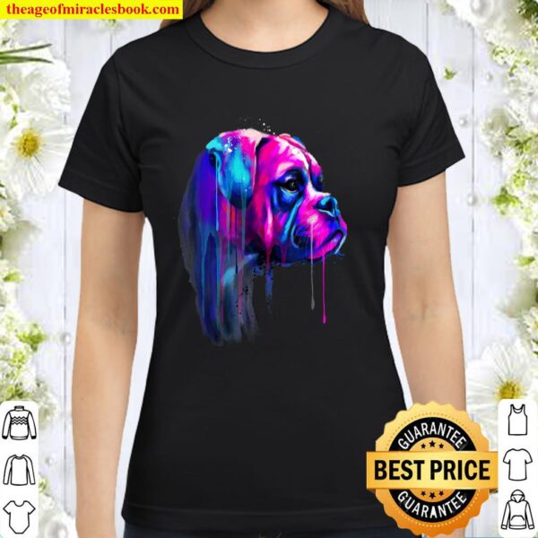 Colorful Boxer Dog Art Watercolor Classic Women T-Shirt