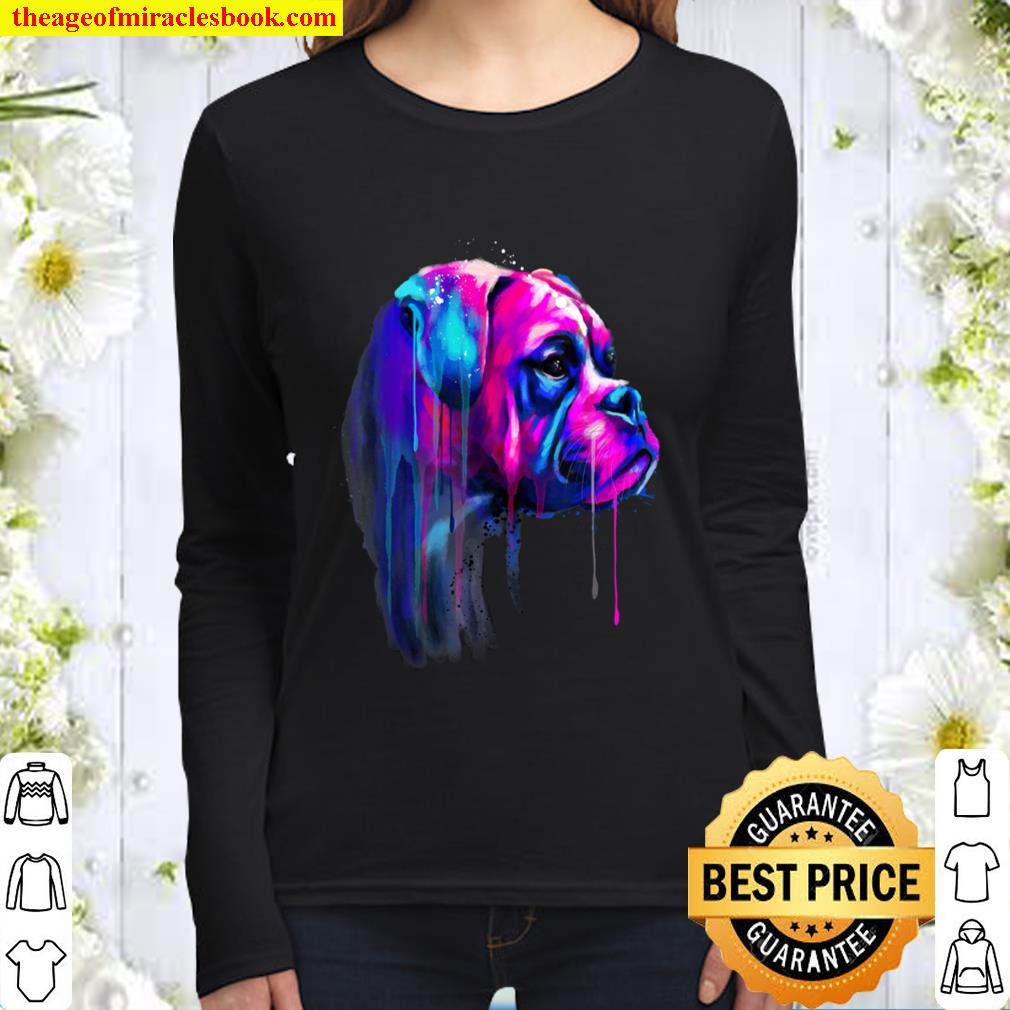 Colorful Boxer Dog Art Watercolor Women Long Sleeved
