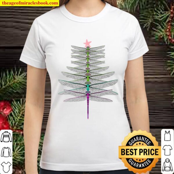 Dragonfly Christmas Tree Print Classic Women T-Shirt