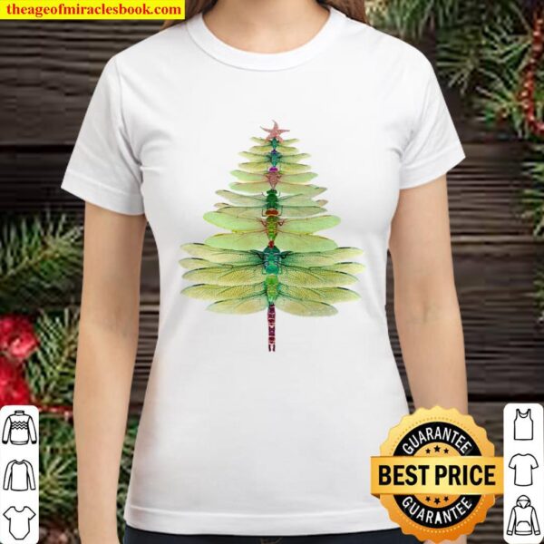 Dragonfly Christmas Tree Print Classic Women T-Shirt
