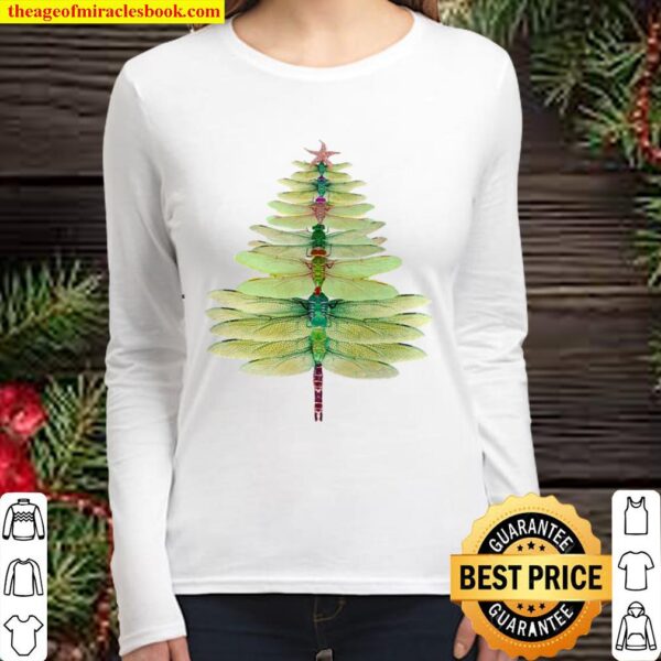 Dragonfly Christmas Tree Print Women Long Sleeved