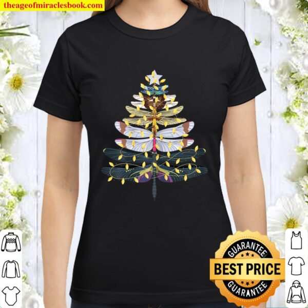 Dragonfly Christmas Tree Tshirt Insect Lover Gift Girls 2020 Classic Women T-Shirt