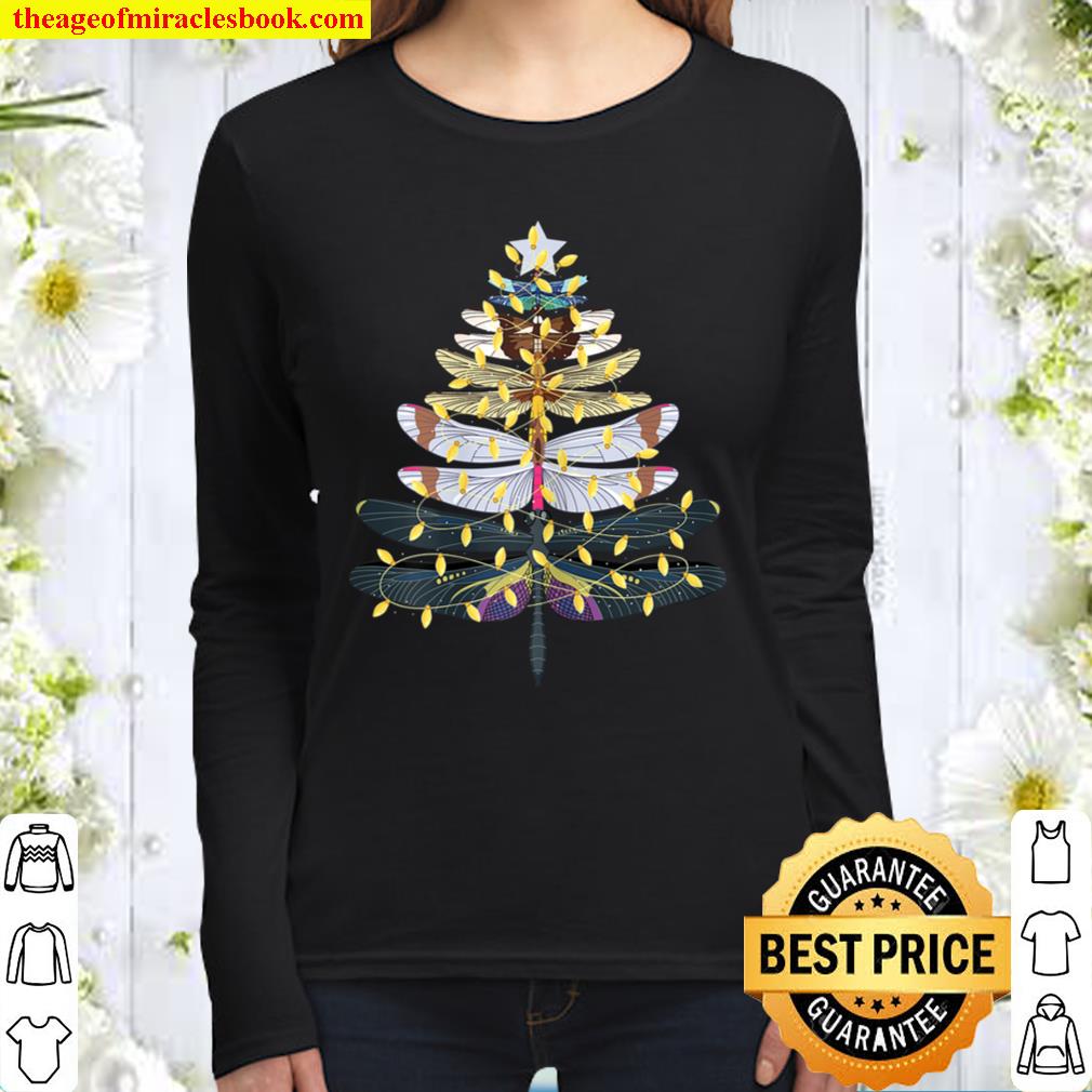 Dragonfly Christmas Tree Tshirt Insect Lover Gift Girls 2020 Women Long Sleeved