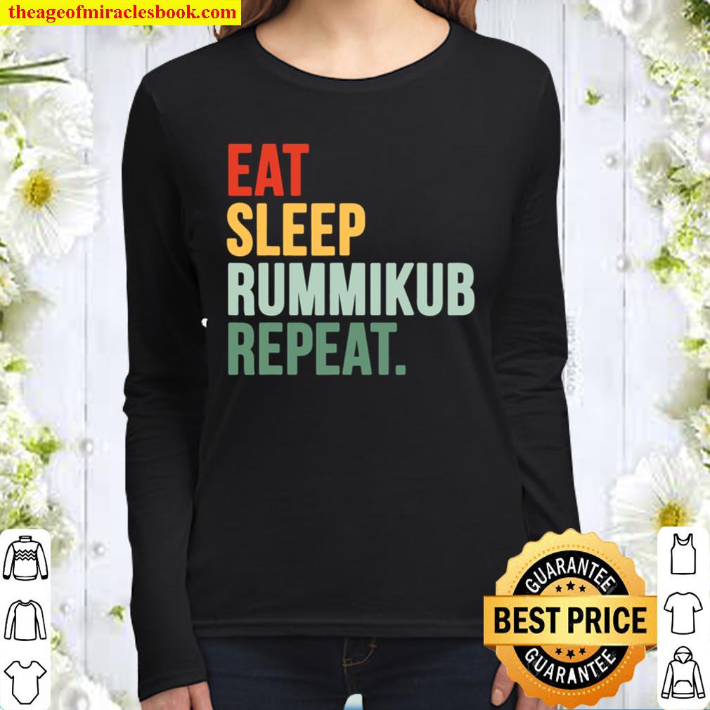 Eat Sleep Rummikub Repeat Multicolored Font Women Long Sleeved