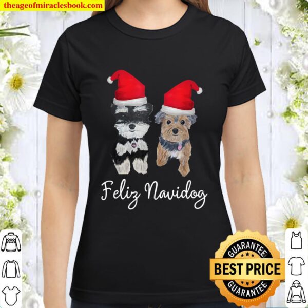 Feliz Navidog Yorkie and Schnauzer Christmas Classic Women T-Shirt