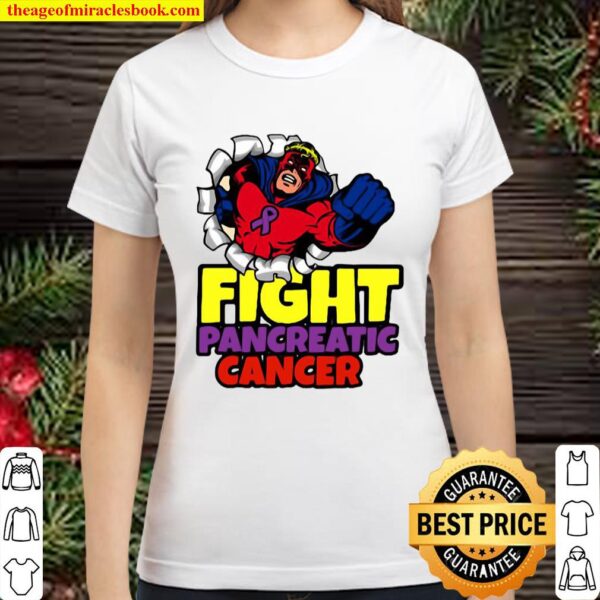 Fight Pancreatic Cancer Purple Ribbon Superhero Classic Women T-Shirt