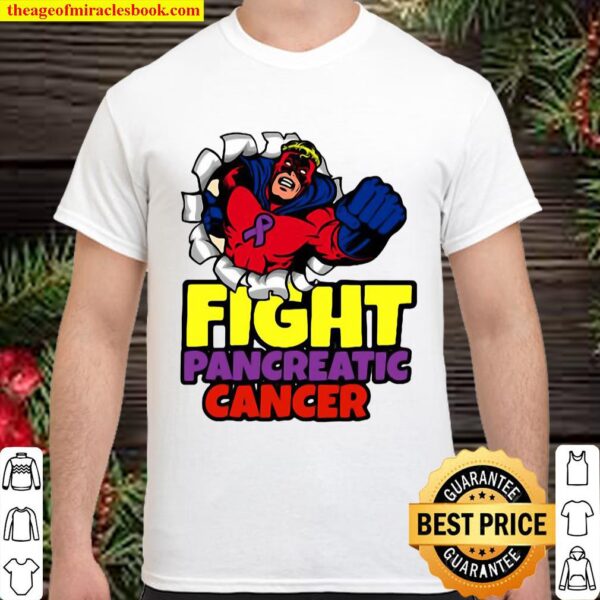 Fight Pancreatic Cancer Purple Ribbon Superhero Shirt