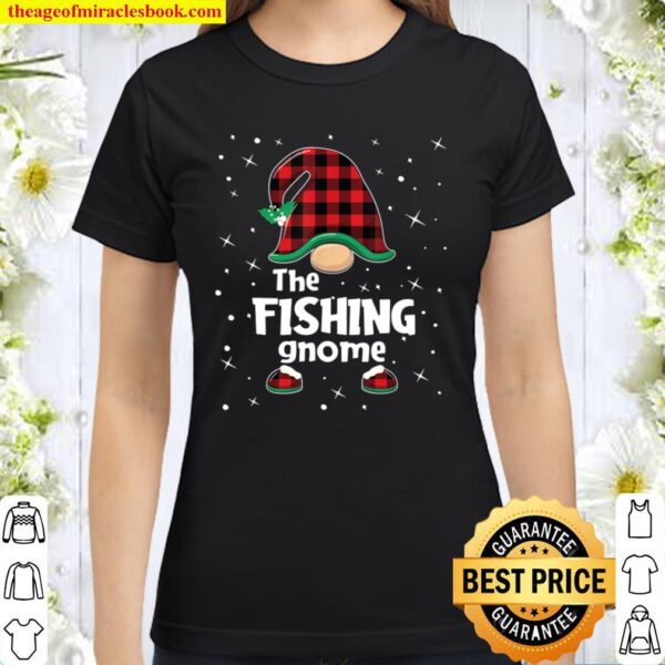 Fishing Gnome Buffalo Plaid Matching Christmas Gift Pajama Classic Women T-Shirt