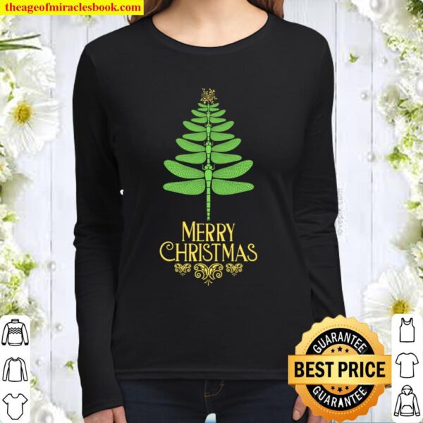 Funny Dragonfly Christmas Tree , Merry Christmas or Xmas Women Long Sleeved