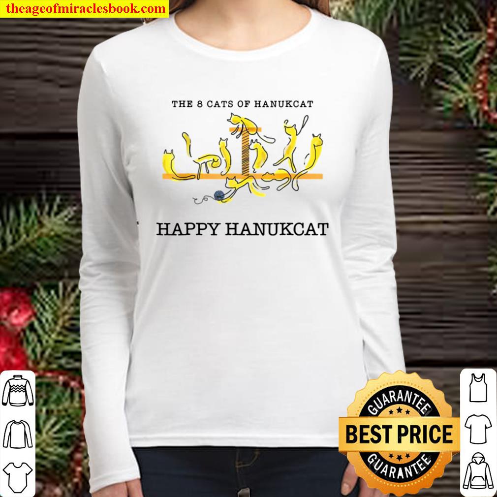 Funny Happy Hanukkah 8 Cats Hanukcat Shirt Jewish Holiday Women Long Sleeved