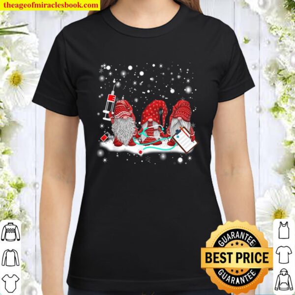 Funny Nurse Gnomes Santa Christmas Light Nursing Lover Gifts Classic Women T-Shirt