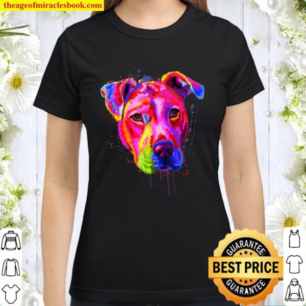 Funny Pitbull Dog Art Watercolor Classic Women T-Shirt