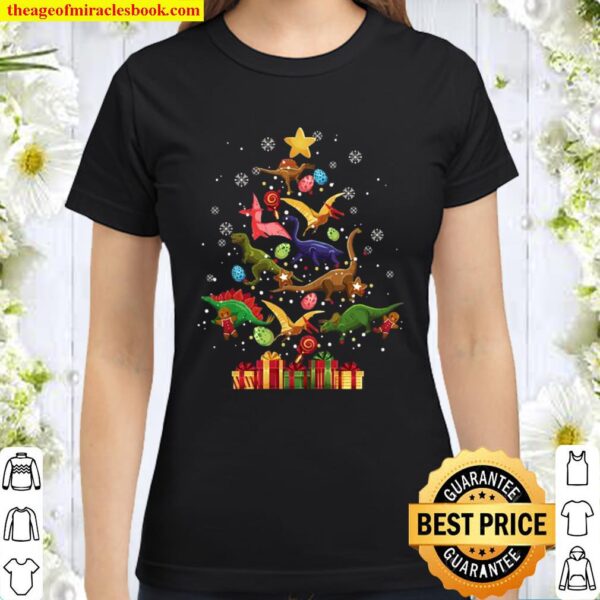 Funny Xmas Tree Noel Dinosaur Life Christmas Animal Lovers Classic Women T-Shirt