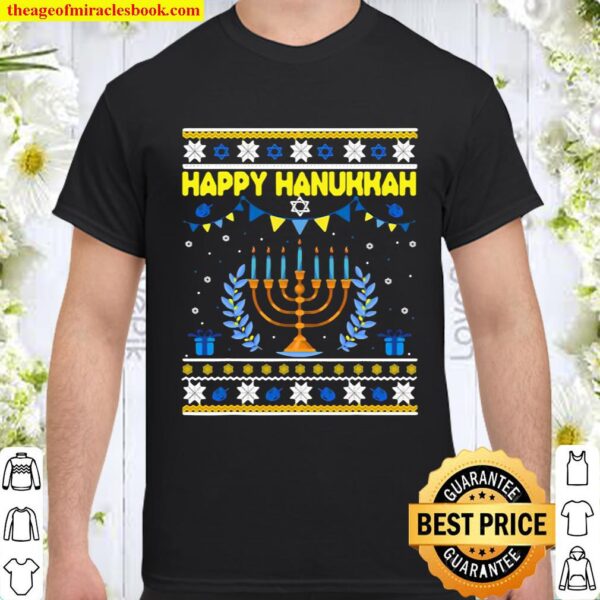 Happy Hanukkah Jew Menorah Jewish Ugly Christmas Shirt