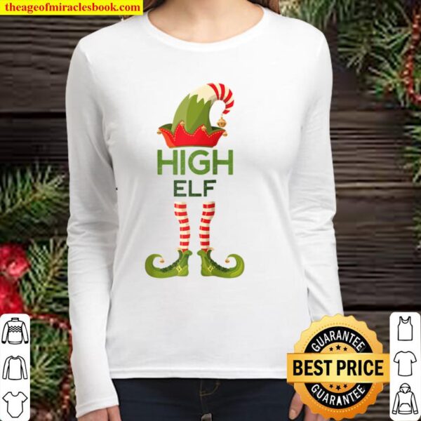 High Elf Matching Christmas Holiday Weed Cannabis Gift Raglan Baseball Women Long Sleeved