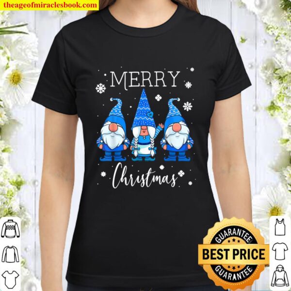 Merry Christmas Gnomes Three Blue Nordic Gnomes Xmas Classic Women T-Shirt