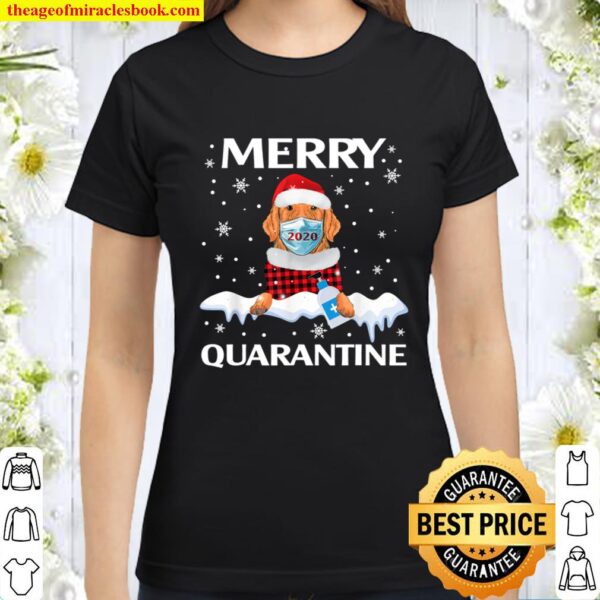 Merry Quarantine Christmas 2020 Golden Retriever Mask Family Classic Women T-Shirt