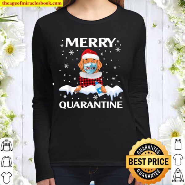 Merry Quarantine Christmas 2020 Golden Retriever Mask Family Women Long Sleeved
