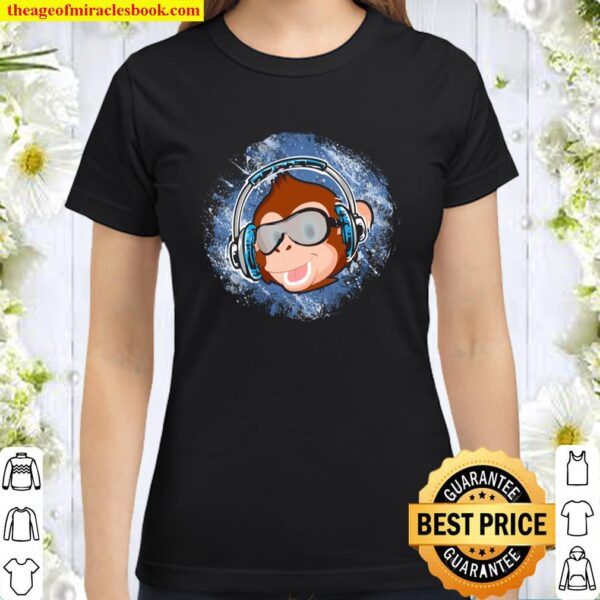 Monkey Chimp With Sunglasses And Headphones Funny Pullover Classic Women T-Shirt