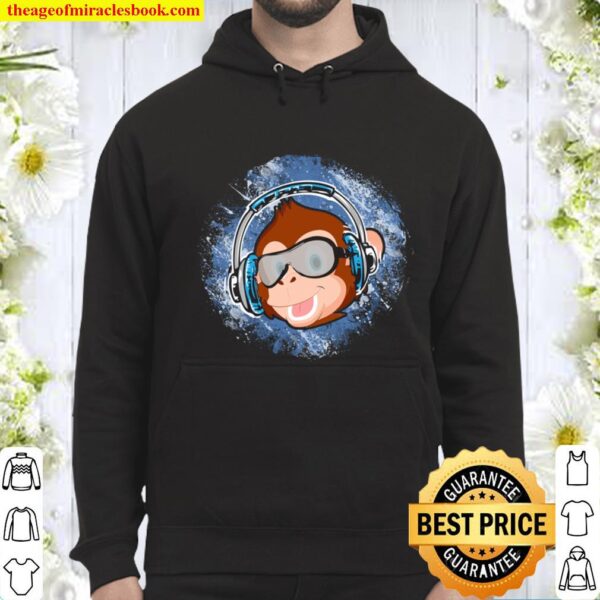 Monkey Chimp With Sunglasses And Headphones Funny Pullover Hoodie