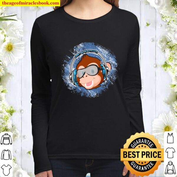 Monkey Chimp With Sunglasses And Headphones Funny Pullover Women Long Sleeved