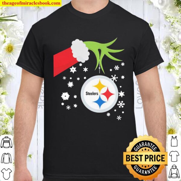 Official The Grinch hand holding ornament Pittsburgh Steelers Christma Shirt