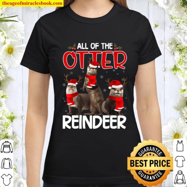 Otters Reindeer Deer Antler Funny Christmas Santa Hat Xmas Classic Women T-Shirt