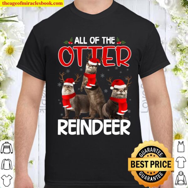 Otters Reindeer Deer Antler Funny Christmas Santa Hat Xmas Shirt
