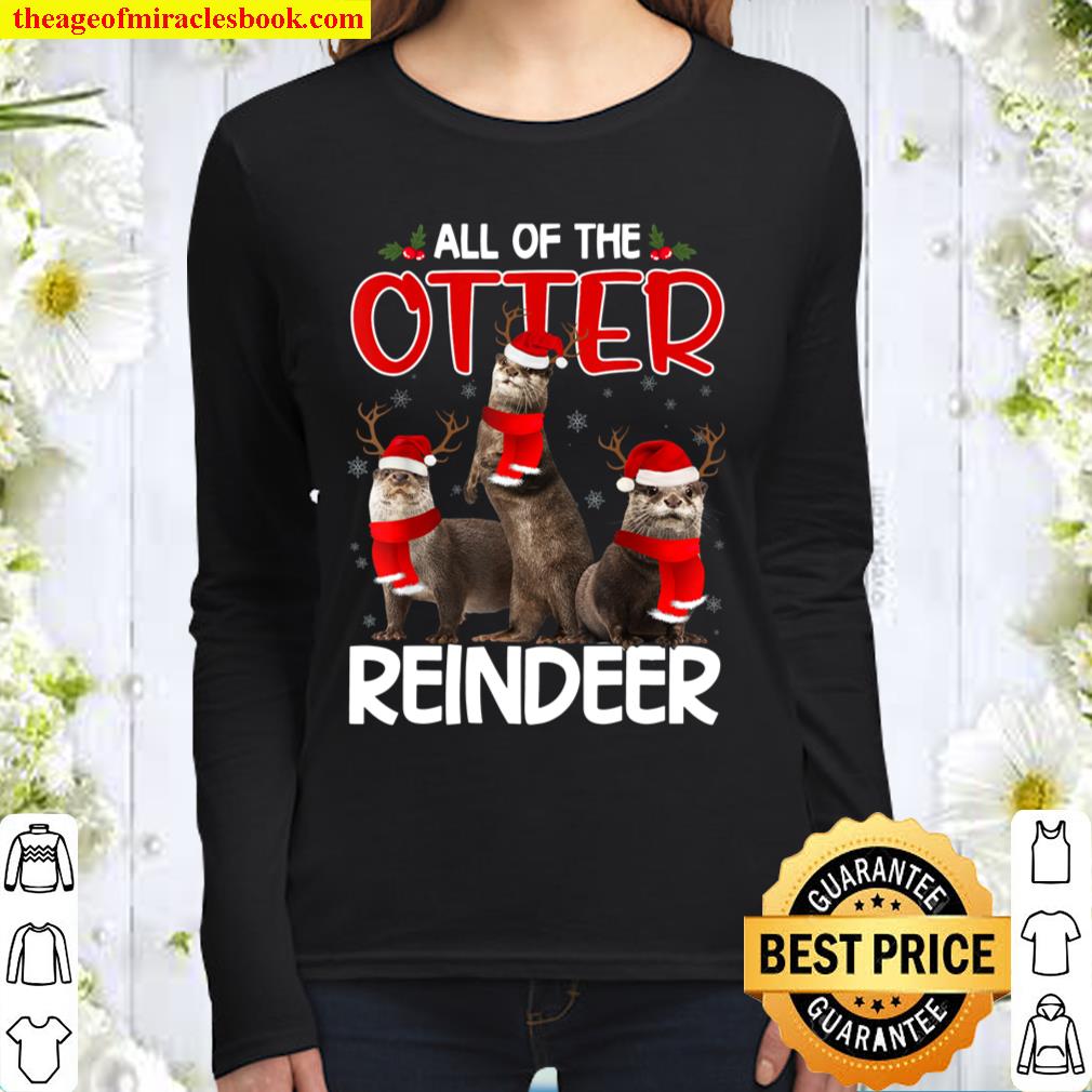 Otters Reindeer Deer Antler Funny Christmas Santa Hat Xmas Women Long Sleeved