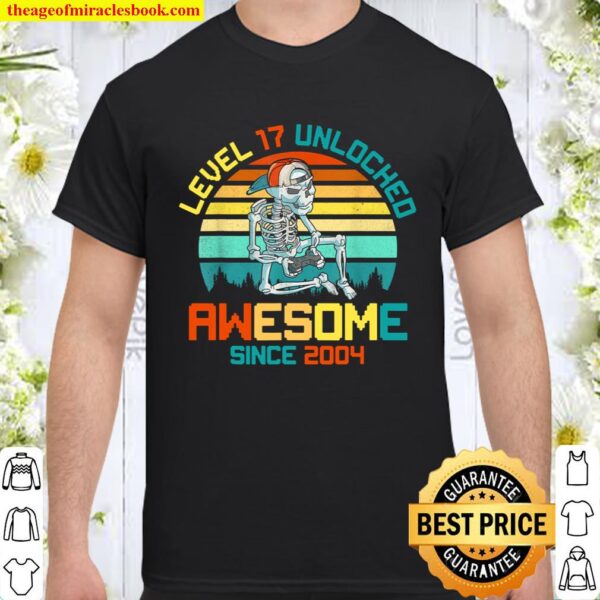 Retro Skeleton Level 17 Unlocked Awesome Since 2004 Gift Boy Shirt