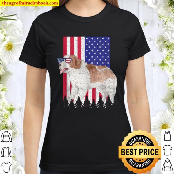 Saint bernard patriotic dog usa pride american flag Classic Women T-Shirt