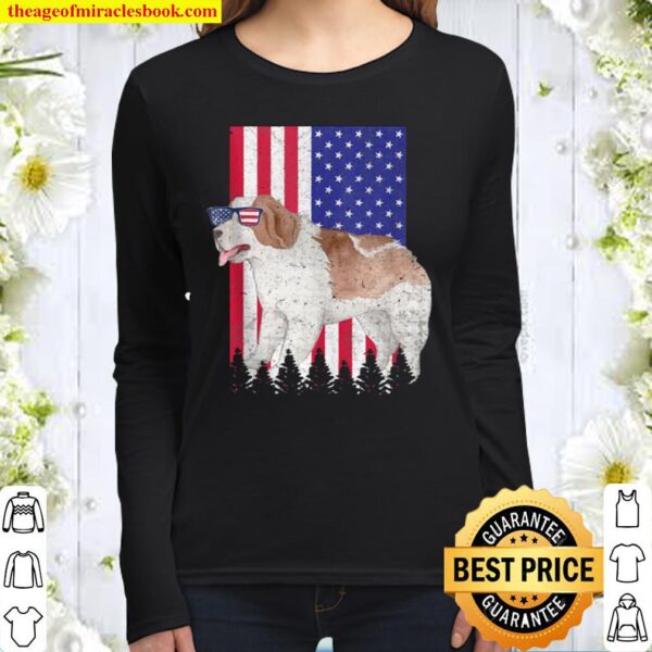 Saint bernard patriotic dog usa pride american flag Women Long Sleeved