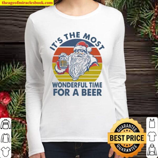 Santa Claus It’s the most wonderful time for a Beer vintage Christmas Women Long Sleeved